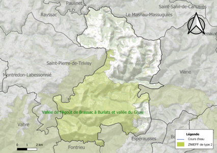 Carte de la ZNIEFF de type 2 sur la commune.