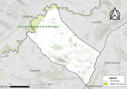 Carte de la ZNIEFF de type 2 sur la commune.