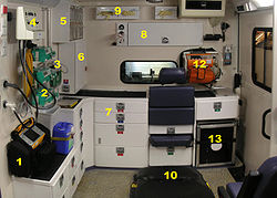 Interior of a type C ambulance