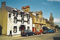 Auchterarder High Street in the sunshine: Star Hotel, Post Office and Town Hall