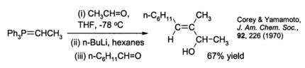 An example of the Schlosser variant of the Wittig reaction