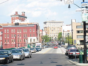 Looking east along the Court Street Bridge towards Downtown Binghamton, May 2007