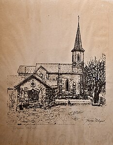 Dessin de l'église, et de l'école enfantine, par Jérèm Falquet.