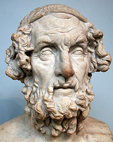 Marble head and shoulders of an old man with long hair and a beard: a well-known depiction of Homer