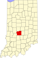 モーガン郡の位置を示したインディアナ州の地図