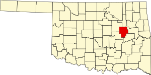 Map of Oklahoma highlighting Okmulgee County