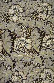 Anemone jacquard-woven silk and wool or silk damask, Morris, 1876