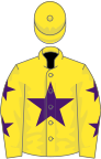 Yellow, purple star, stars on sleeves