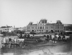 The Plaza Constitución and the second railway station in 1885