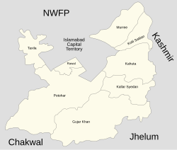 Location of Kotli Sattian Tehsil