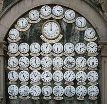 World clocks in Parque do Pasatempo, Betanzos, Galicia, Spain.