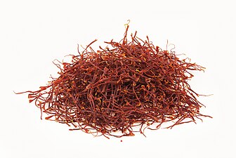 Saffron, made from the hand-picked stigmas of the Crocus sativus flower, is used both as a dye and as a spice.