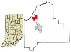 Location of Austin in Scott County, Indiana.
