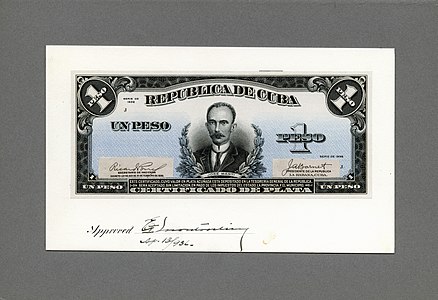 One-peso silver certificate from the 1936 series, progress proof obverse, by the Bureau of Engraving and Printing