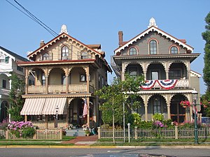 Many Victorian-era buildings in the Cape May Historic District, New Jersey[12]