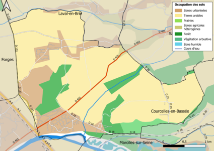 Carte des infrastructures et de l'occupation des sols en 2018 (CLC) de la commune.