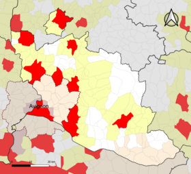 Localisation de l'aire d'attraction d'Avignon dans le département de Vaucluse.