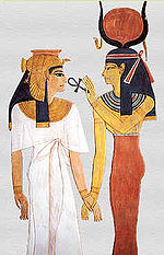 dibujo de Nefertari con Isis