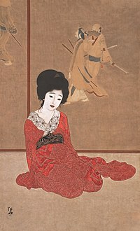 「暖か」1915年（左）と「鏡の前」1915年第2回院展入選作（右）。両作は本来は一つの作品で色彩も対をなしていた[13]。