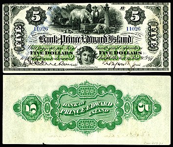 Five Prince Edward Island dollar, by the British American Banknote Company
