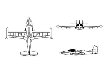 3-view line drawing of the Cessna A-37 Dragonfly