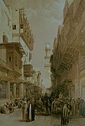 Bazaar El Moo Ristan in Cairo, by David Roberts, 1838