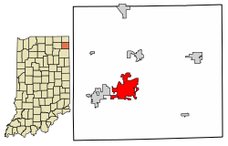 Location of Auburn in DeKalb County, Indiana.