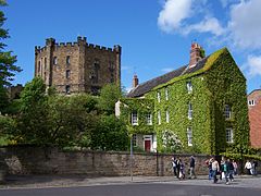 The Keep of Durham Castle - where some students are accommodated - as seen from the street.