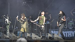 Band performing on stage in 2017
