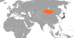 JapanとMongoliaの位置を示した地図