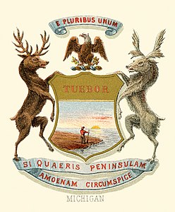 Coat of arms of Michigan at Historical coats of arms of the U.S. states from 1876, by Henry Mitchell (restored by Godot13)
