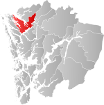 Mapa do condado de Hordaland com Lindås em destaque.