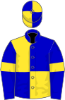 Blue and yellow (quartered), blue sleeves, yellow armlets, quartered cap