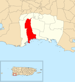 Location of Palmarejo within the municipality of Lajas shown in red