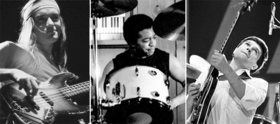 Montage of the three members of the Trio of Doom (pictured in the 1980s) From left: Pastorius, Williams and McLaughlin