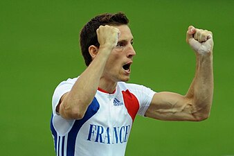 O francês Renaud Lavillenie, futuro campeão olímpico e recordista mundial do salto com vara, medalha de bronze em Berlim.