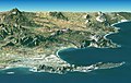 NASAによるSRTM標高の上のLandsat画像。前景にケープ半島と喜望峰、南アフリカを示している[2]。
