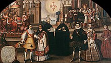 The Marriage of Captain Martín García de Loyola and the Inca ñusta Beatriz Clara Qoya, daughter of Sayri Túpac; parents of the first Marchioness of Oropesa. 17th century painting located in the Church of la Compañía de Jesús, Cusco.[9][10][11]