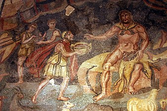 Polyphemus receiving a cup of wine from Ulysses. Anteroom (37) of the north apartment.