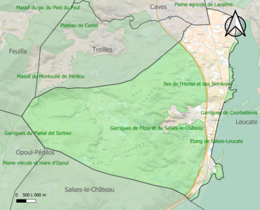 Carte des ZNIEFF de type 1 sur la commune.