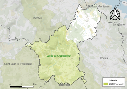 Carte de la ZNIEFF de type 2 sur la commune.