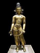 Statue de Bodhisattva Avalokiteshvara, en bronze doré. Népal, XVIe siècle.