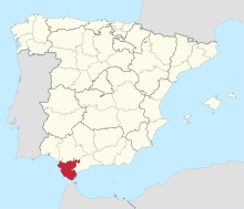 Map of Spain with the province of Cádiz highlighted