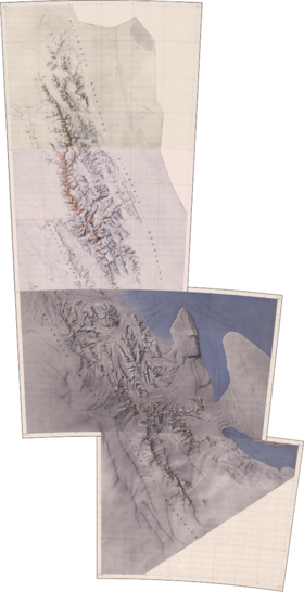 Carte topographique des monts Ellsworth avec le massif Sentinel dans la moitié haute.