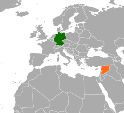 Map indicating locations of Germany and Syria
