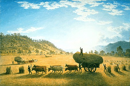 John Glover, My Harvest Home, 1835. L'histoire de l'art en Australie est souvent décrite comme le passage progressif d'un sens européen de la lumière à un sens australien de la lumière.