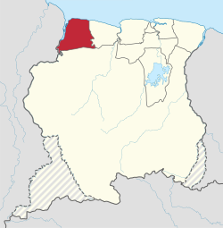 Map of Suriname showing Nickerie district