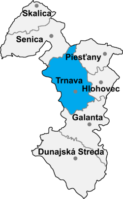 Locatisation du district de Trnava dans la région de Trnava (carte interactive)