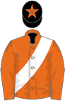 Orange, white sash, black cap, orange star