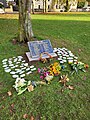 Peebles Witch Trial memorial in Tweed Green, Peebles.